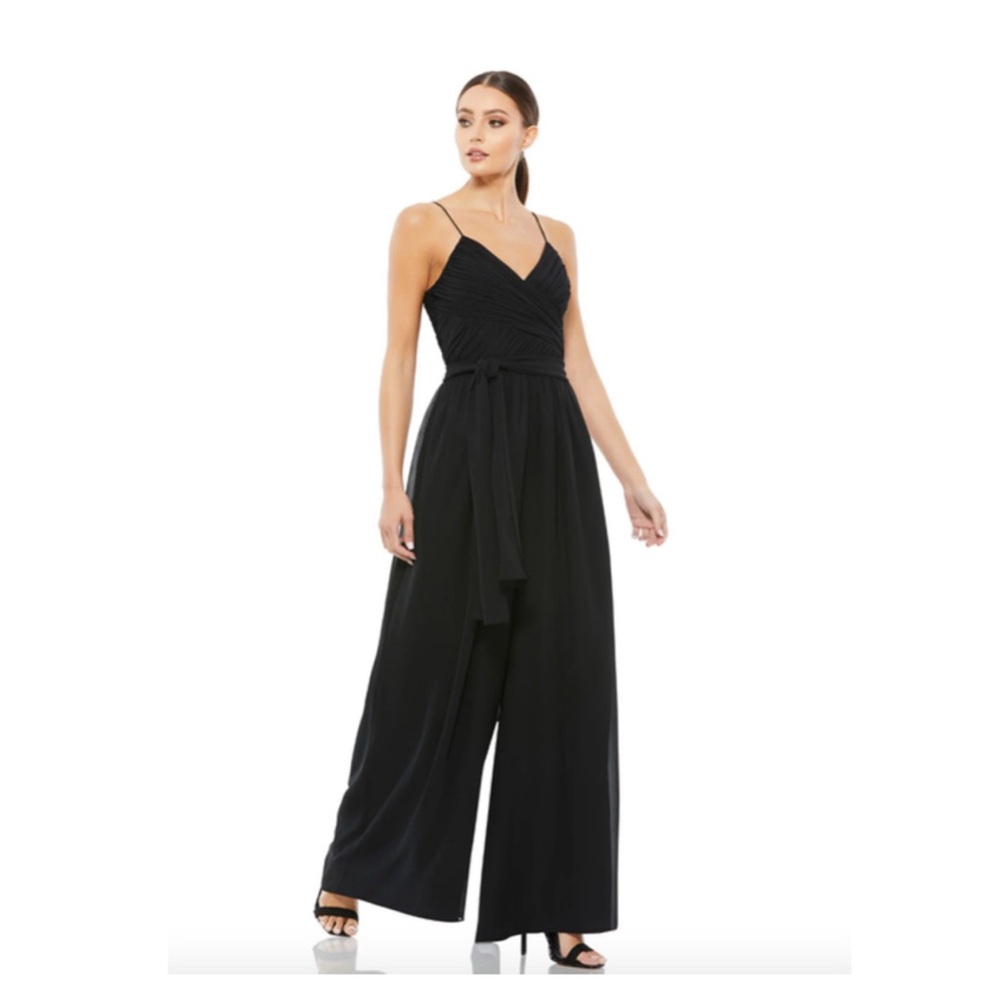 Women's Black Wide-Leg Jumpsuit with Waist Tie